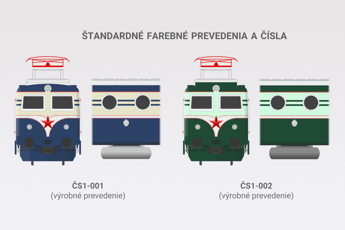 Standardne farebne prevedenia elektrickej lokomotivy ČS1-001/002 Bobina